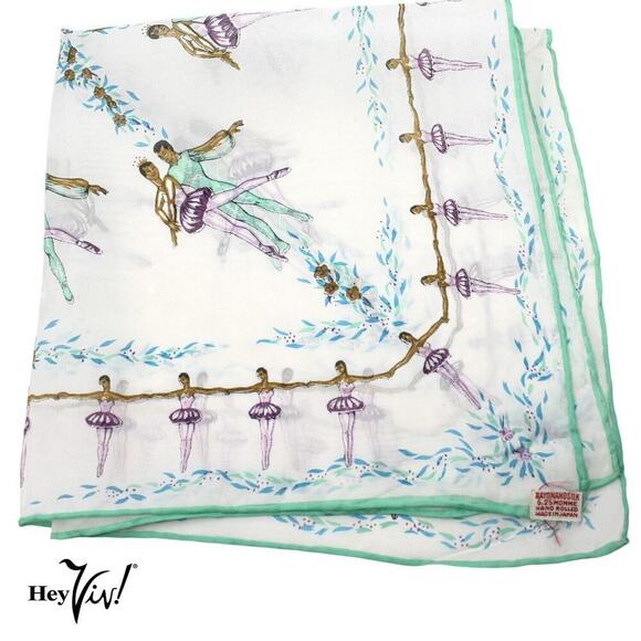 Vintage Ballerina Rayon Silk Scarf 6.25 Momme Hand Rolled Japan 16" - Hey Viv - Picture 1 of 6